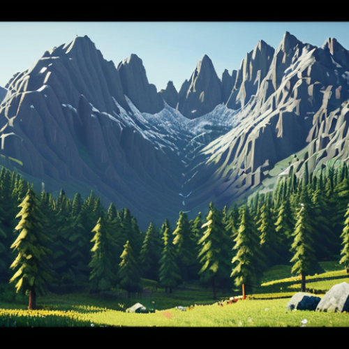 **A blurry, pixelated landscape scene projected onto a large screen. Focus on the unsharp details in the trees and mountains.** (Illustrates the effect of low resolution on a large screen.)