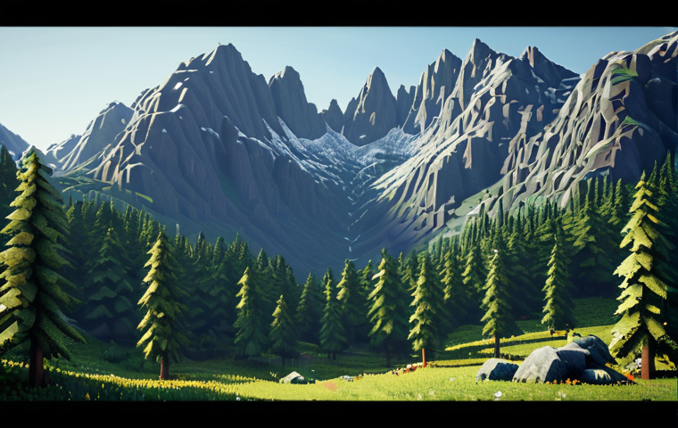 **A blurry, pixelated landscape scene projected onto a large screen. Focus on the unsharp details in the trees and mountains.** (Illustrates the effect of low resolution on a large screen.)